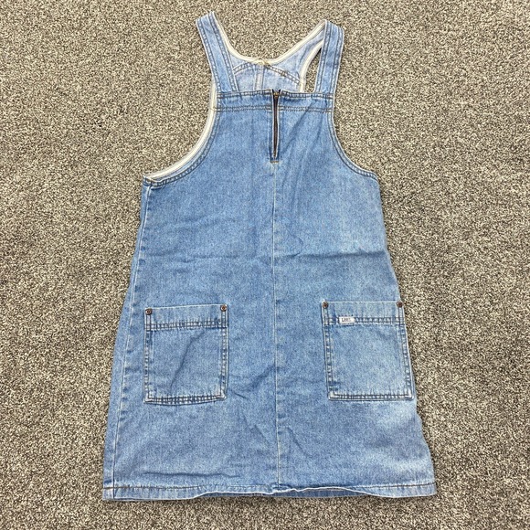 VTG Lee Dress Girls 14 Dark Blue Jean Denim Sleeveless Cotton Pockets Fade USA - Picture 5 of 7